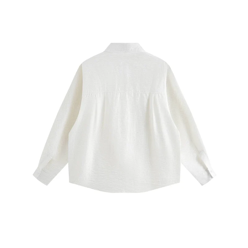Damen Oversize-Hemdbluse aus strukturierter Baumwollmischung mit Kellerfalten Nord Taschen