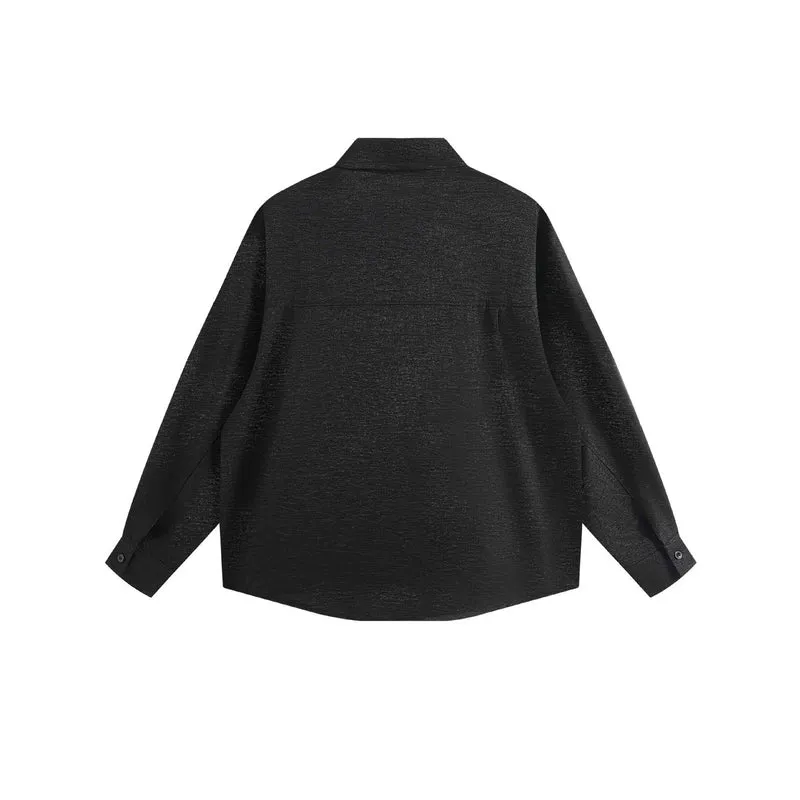 Damen Oversize-Hemdbluse aus strukturierter Baumwollmischung mit Kellerfalten Nord Taschen