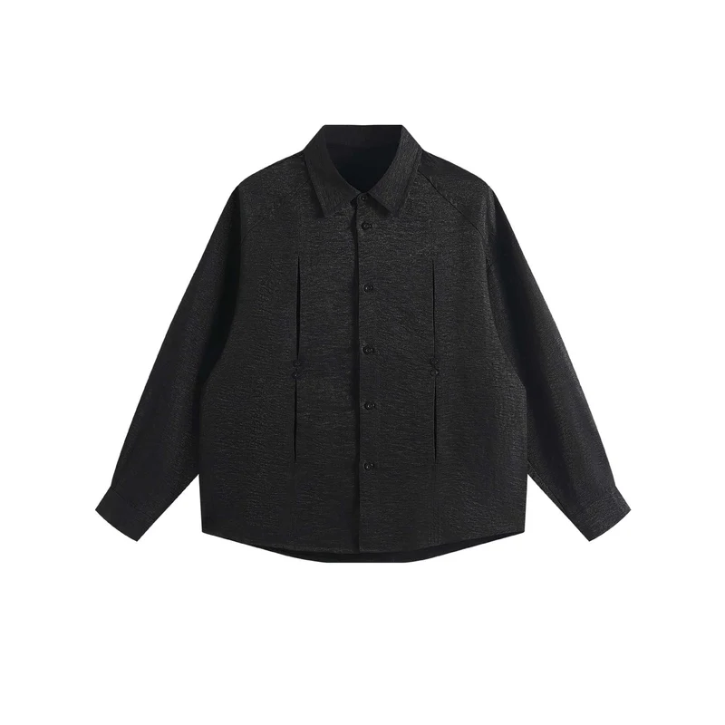 Damen Oversize-Hemdbluse aus strukturierter Baumwollmischung mit Kellerfalten Nord Taschen
