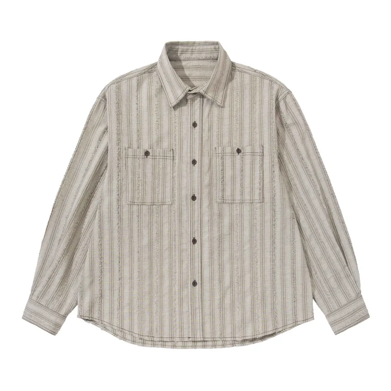 Herren lockeres gestreiftes Overshirt im Hemdjacken‑Stil mit Brusttaschen und abgerundetem Saum Nord Taschen