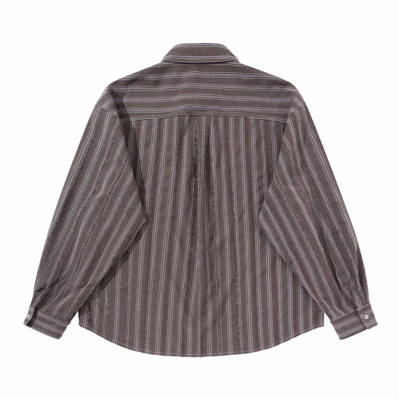 Herren lockeres gestreiftes Overshirt im Hemdjacken‑Stil mit Brusttaschen und abgerundetem Saum Nord Taschen