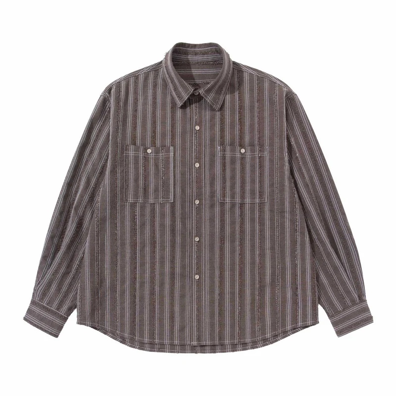 Herren lockeres gestreiftes Overshirt im Hemdjacken‑Stil mit Brusttaschen und abgerundetem Saum Nord Taschen