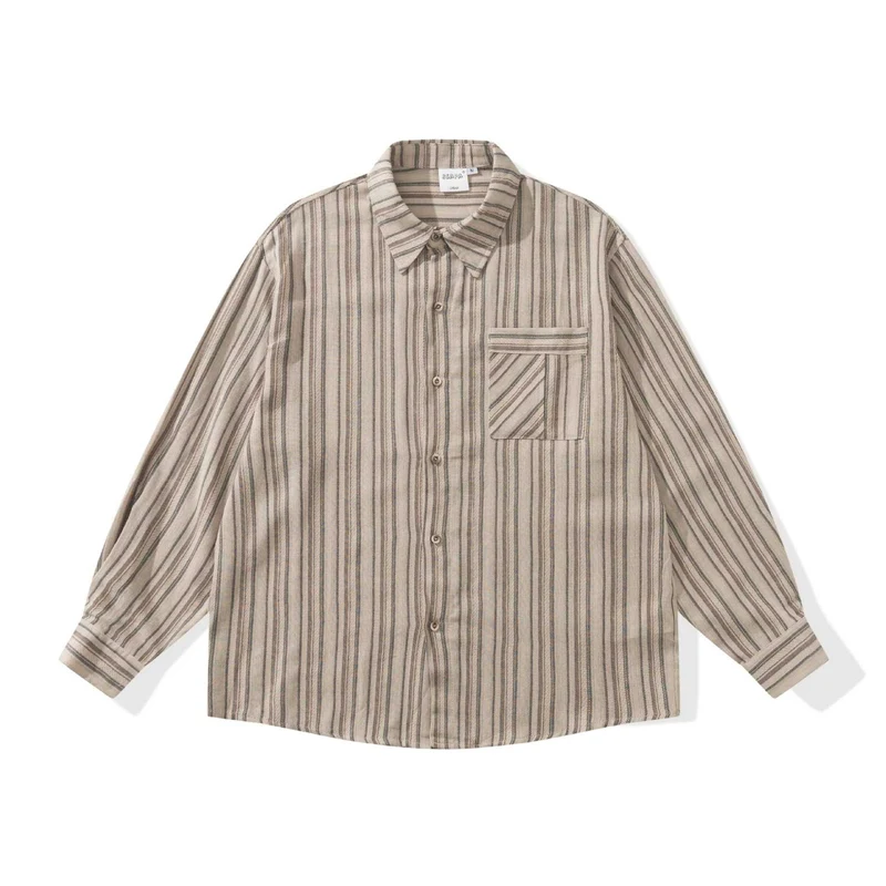 Herren Lockeres Overshirt-Hemd mit gestreifter Webstruktur, Brusttasche und legerem Schnitt Nord Taschen