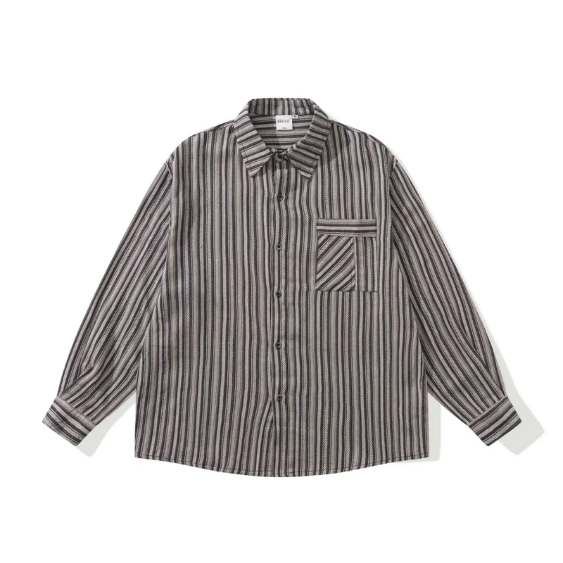 Herren Lockeres Overshirt-Hemd mit gestreifter Webstruktur, Brusttasche und legerem Schnitt Nord Taschen