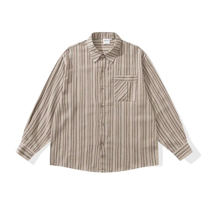 Herren Lockeres Overshirt-Hemd mit gestreifter Webstruktur, Brusttasche und legerem Schnitt Nord Taschen
