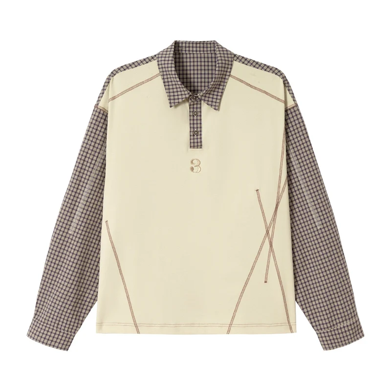 Herren Longsleeve-Polohemd mit Karoärmeln und Kontrastpanel Nord Taschen
