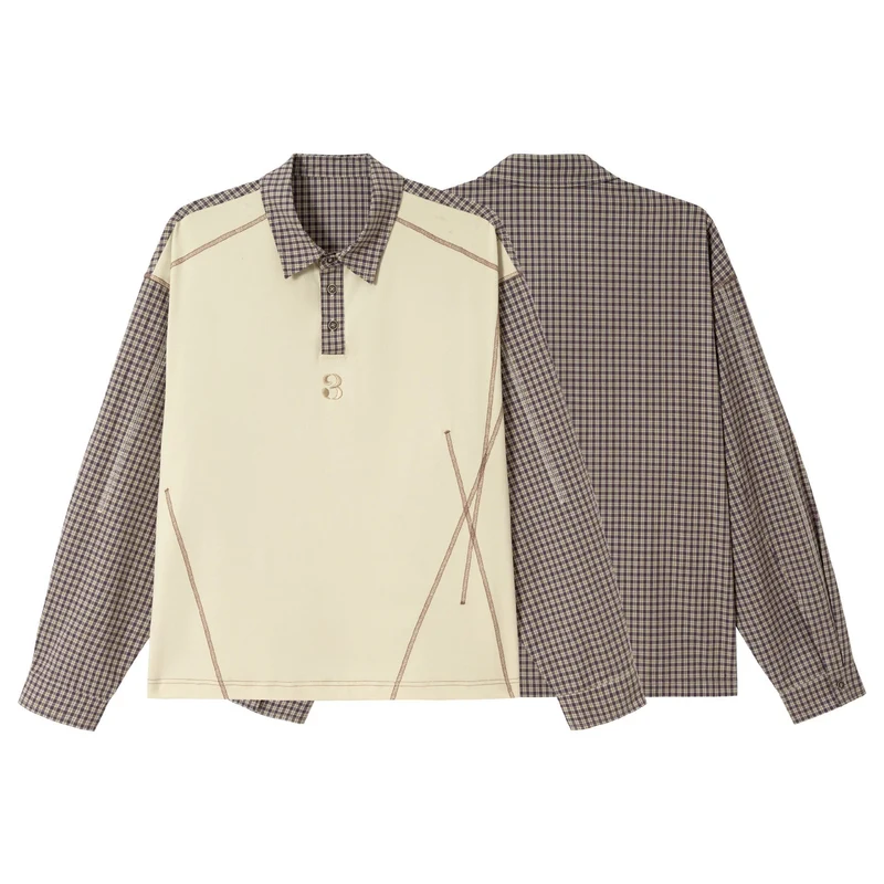 Herren Longsleeve-Polohemd mit Karoärmeln und Kontrastpanel Nord Taschen