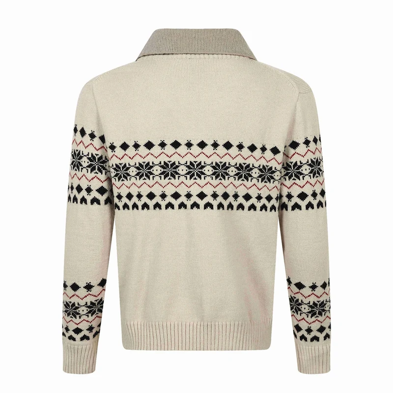 Herren Norweger-Strickpullover mit V‑Ausschnitt und kontrastierendem Hemdkragen Nord Taschen