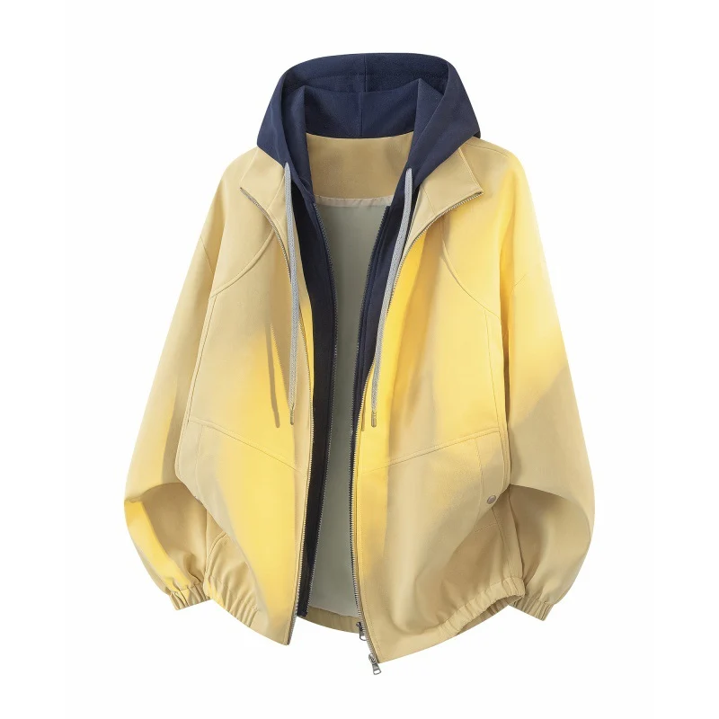 Damen Oversize Kapuzenjacke mit zweilagiger Kontrastkapuze und elastischem Saum Nord Taschen