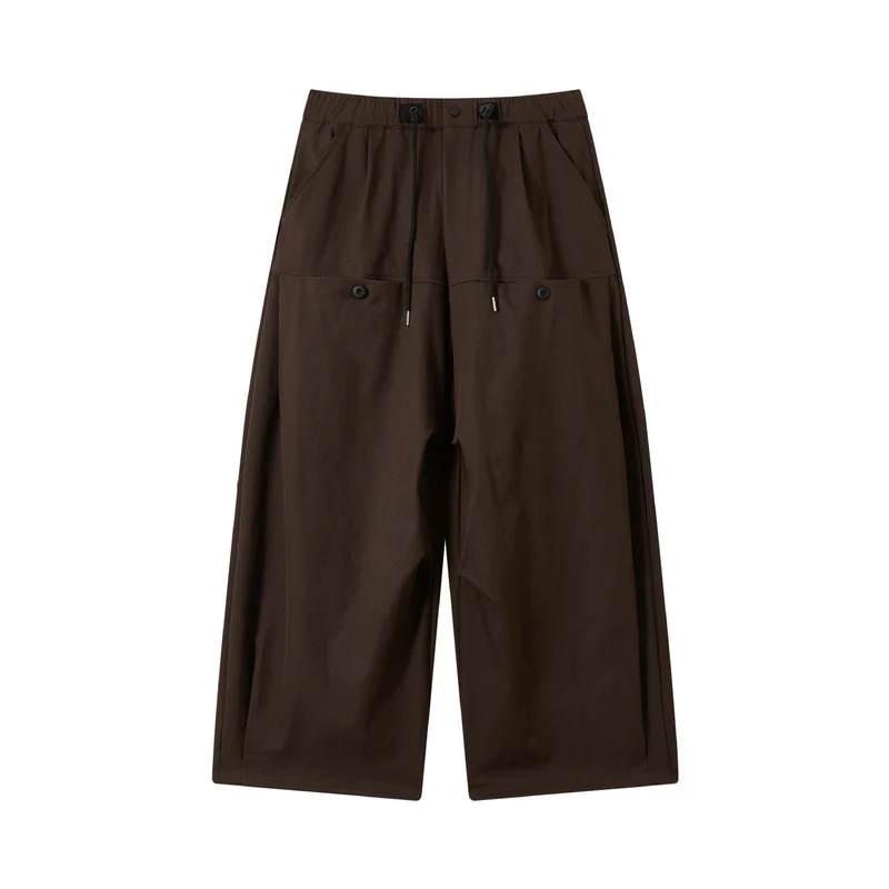 Damen weite verkürzte Bundfaltenhose mit Tunnelzug und Cargotaschen Nord Taschen