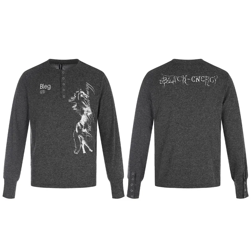 Herren Bedrucktes Langarm‑Henleyshirt aus weichem Jersey mit Druckknopfleiste Nord Taschen