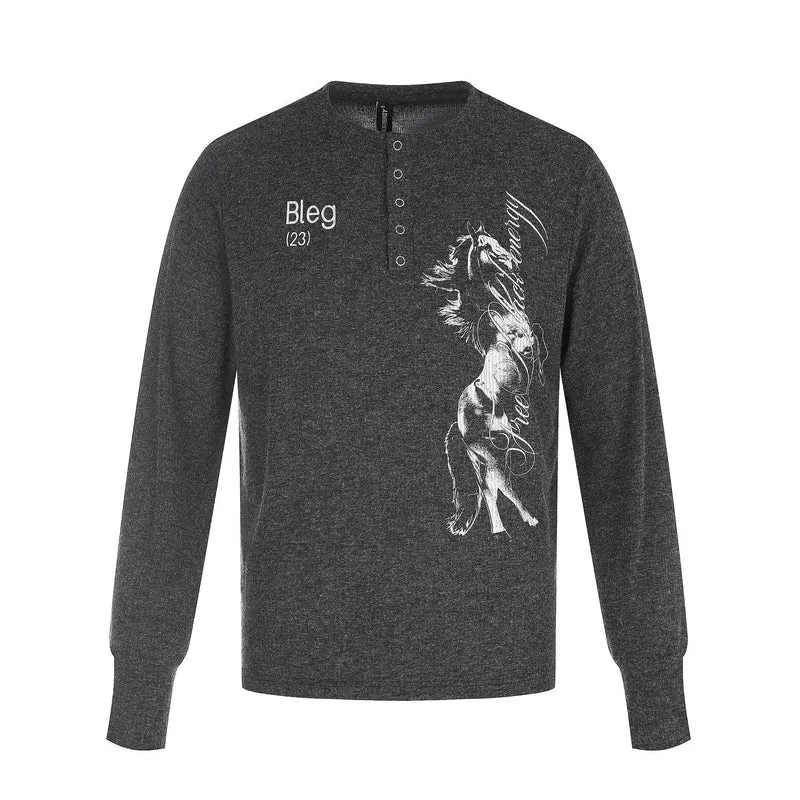 Herren Bedrucktes Langarm‑Henleyshirt aus weichem Jersey mit Druckknopfleiste Nord Taschen