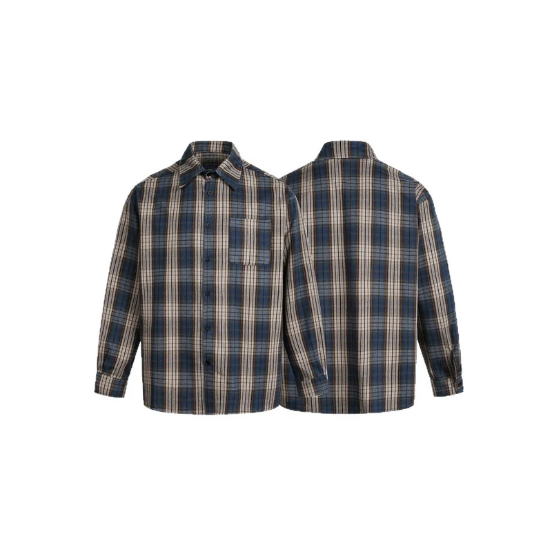 Herren Boxy-Flanell-Hemdjacke mit Karo-Jacquard und aufgesetzter Brusttasche Nord Taschen