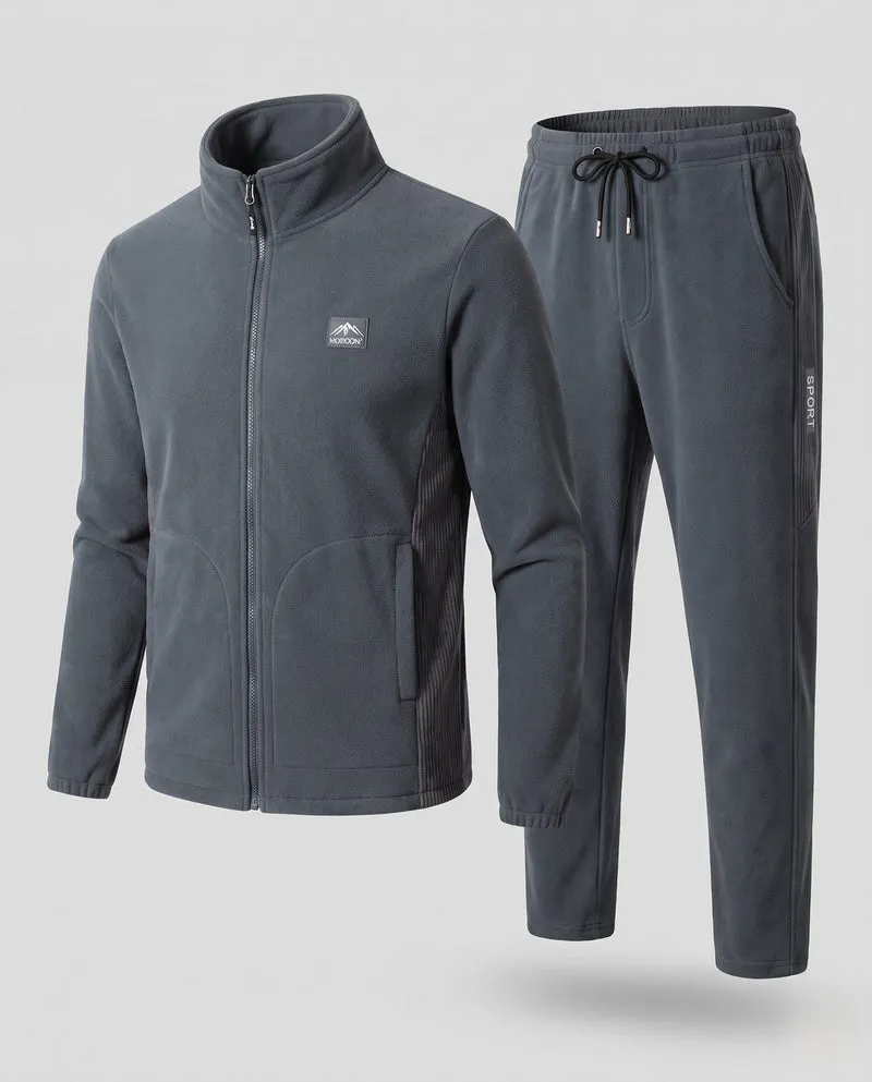 Herren isolierender Fleece Trainingsanzug mit Stehkragen, durchgehendem Reißverschluss und schmal zulaufenden Jogginghosen Nord Taschen