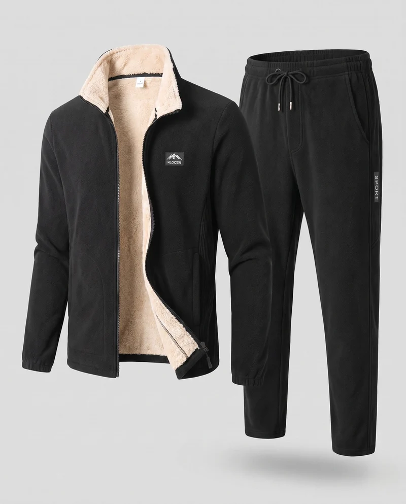 Herren isolierender Fleece Trainingsanzug mit Stehkragen, durchgehendem Reißverschluss und schmal zulaufenden Jogginghosen Nord Taschen