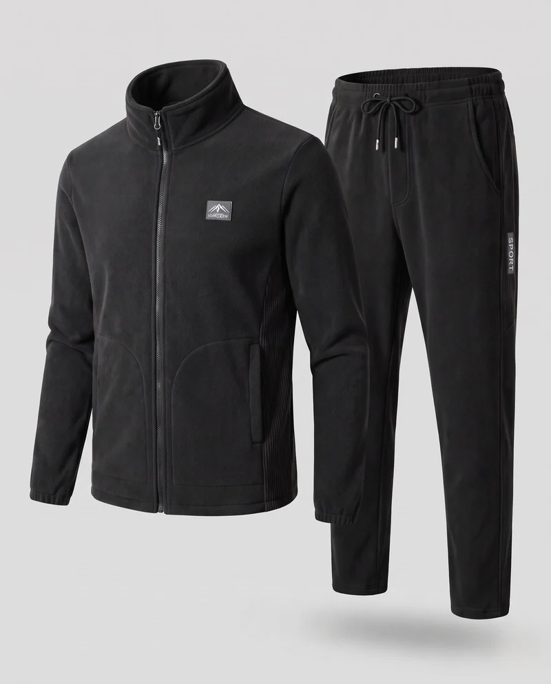 Herren isolierender Fleece Trainingsanzug mit Stehkragen, durchgehendem Reißverschluss und schmal zulaufenden Jogginghosen Nord Taschen