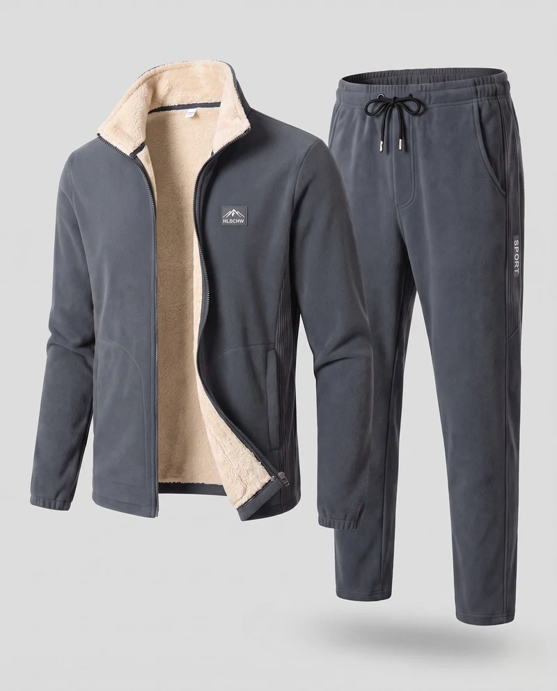 Herren isolierender Fleece Trainingsanzug mit Stehkragen, durchgehendem Reißverschluss und schmal zulaufenden Jogginghosen Nord Taschen