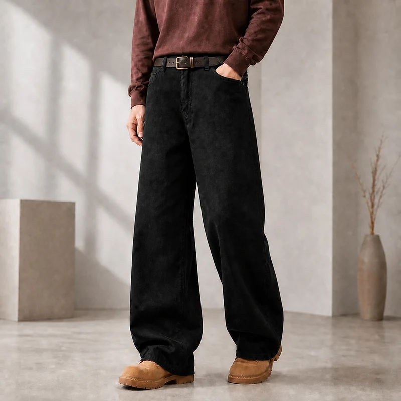 Herren Weite Baumwoll-Jeans mit hohem Bund und Five-Pocket-Design Nord Taschen