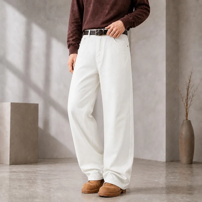 Herren Weite Baumwoll-Jeans mit hohem Bund und Five-Pocket-Design Nord Taschen