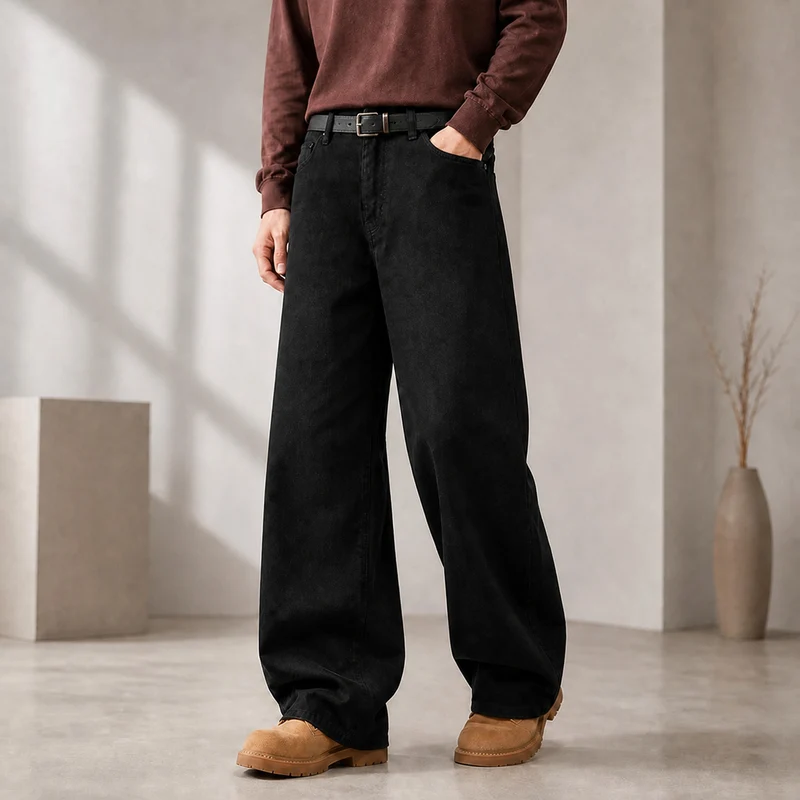 Herren Weite Baumwoll-Jeans mit hohem Bund und Five-Pocket-Design Nord Taschen