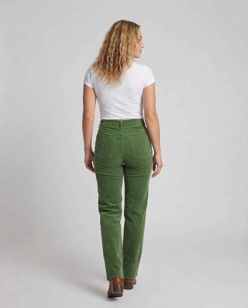 Damen Cordhose High Waist Gerades Bein Gesäßtaschen