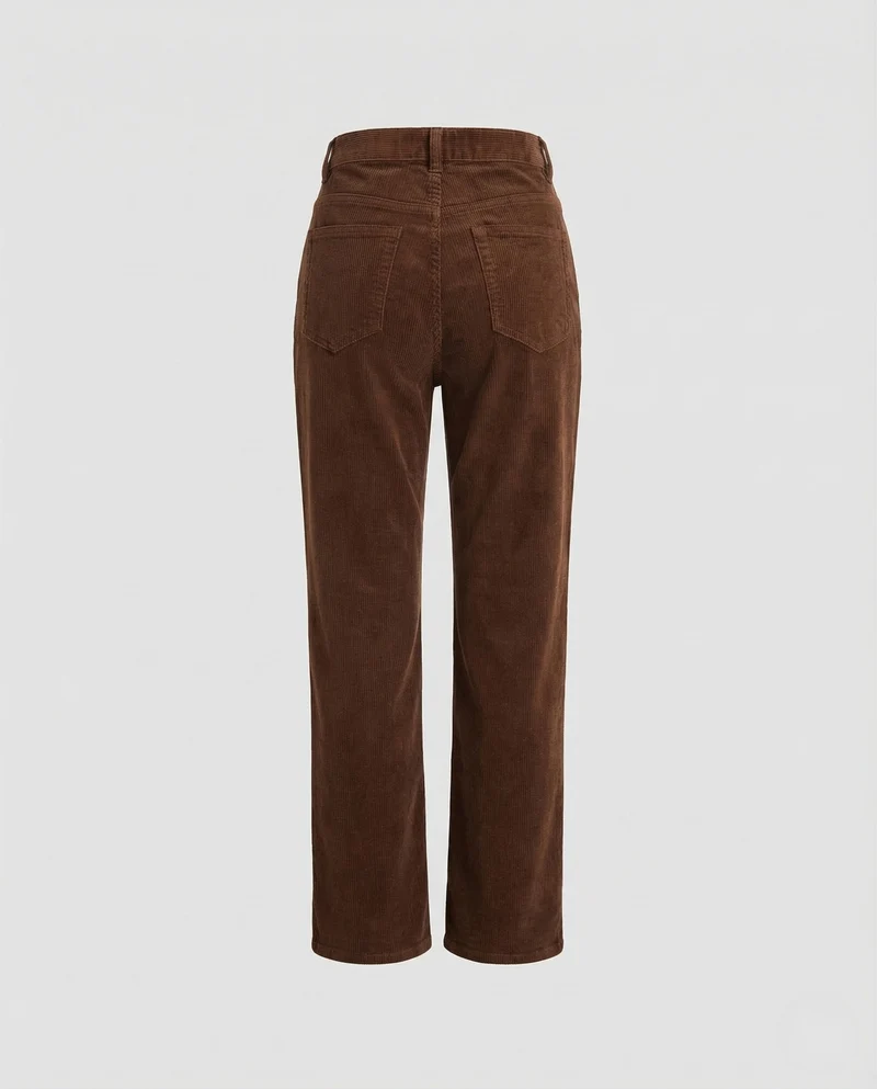 Damen Cordhose High Waist Gerades Bein Gesäßtaschen