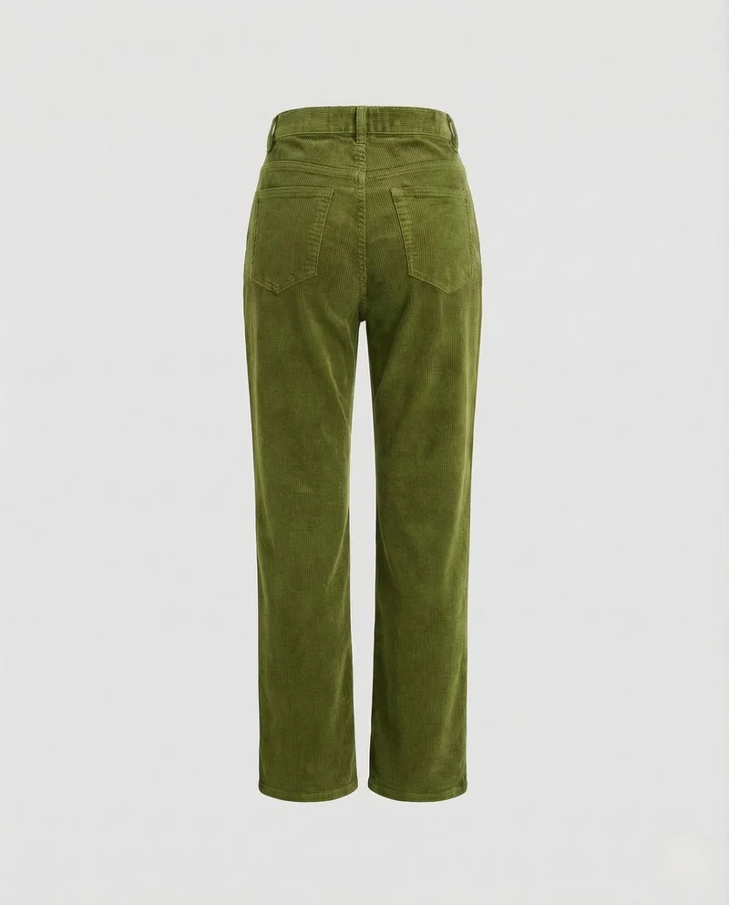 Damen Cordhose High Waist Gerades Bein Gesäßtaschen
