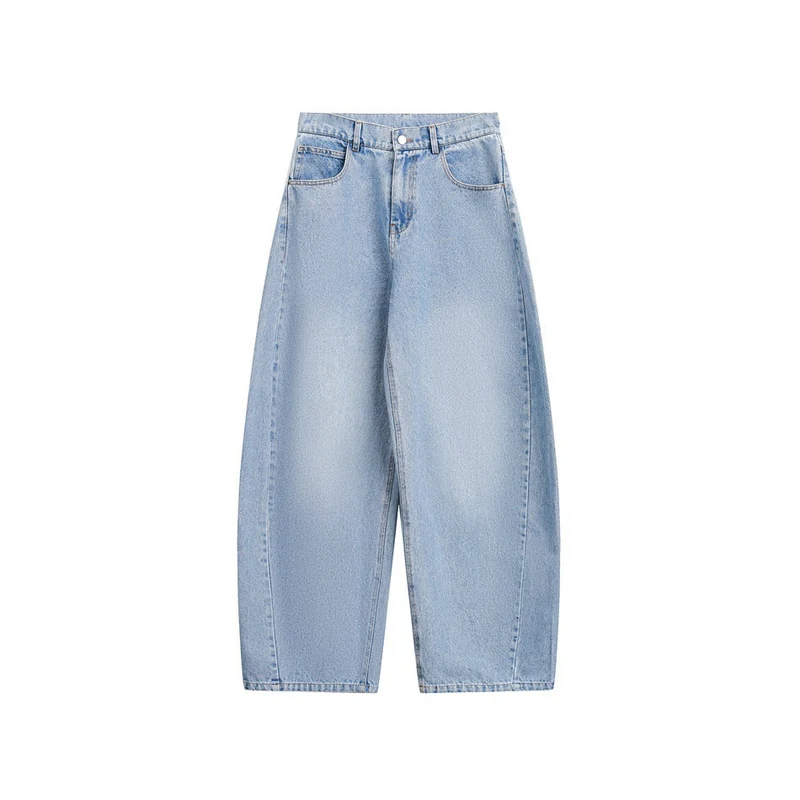 Damen Weite Cropped-Denim Culotte mit hoher Taille und Karottenform Nord Taschen