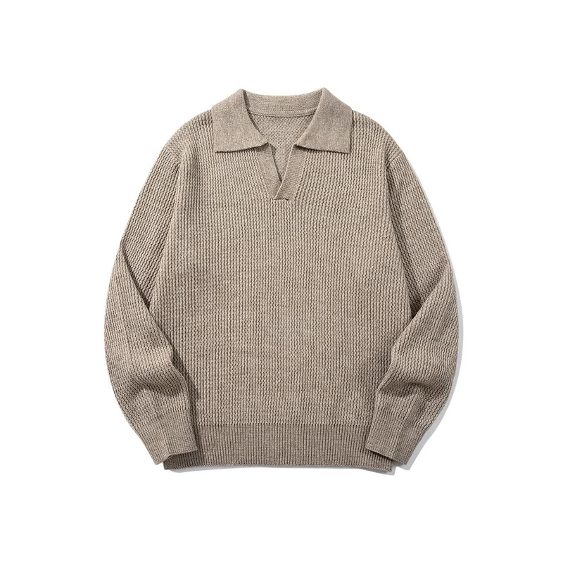 Herren Grobgestrickter Polokragen-Pullover mit V‑Ausschnitt und Rippenbündchen Nord Taschen