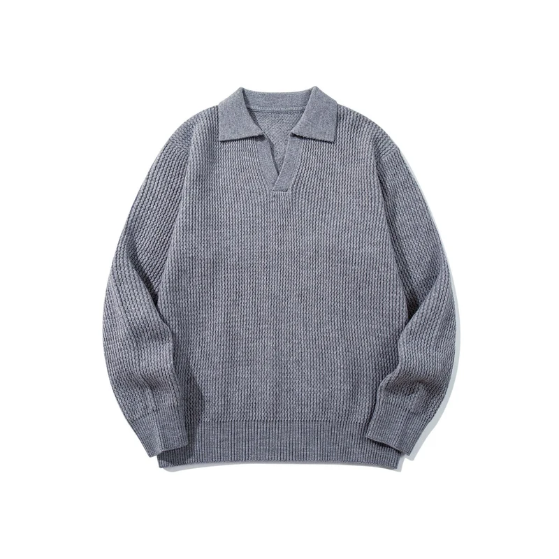 Herren Grobgestrickter Polokragen-Pullover mit V‑Ausschnitt und Rippenbündchen Nord Taschen