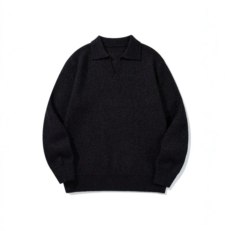 Herren Grobgestrickter Polokragen-Pullover mit V‑Ausschnitt und Rippenbündchen Nord Taschen