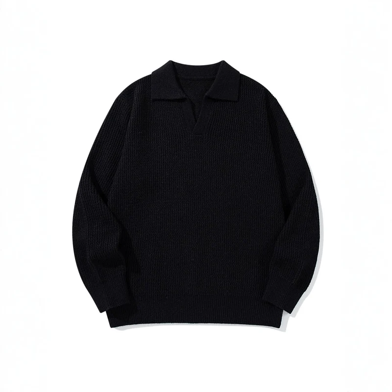 Herren Grobgestrickter Polokragen-Pullover mit V‑Ausschnitt und Rippenbündchen Nord Taschen