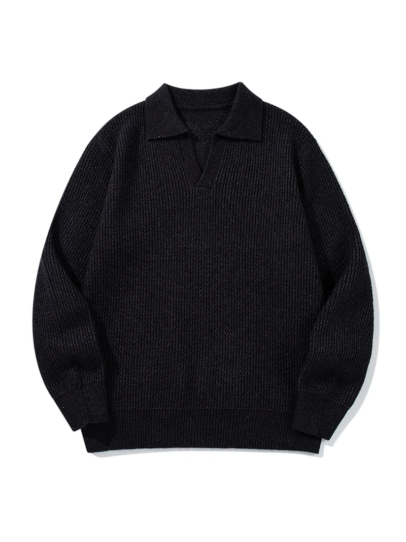 Herren Grobgestrickter Polokragen-Pullover mit V‑Ausschnitt und Rippenbündchen Nord Taschen