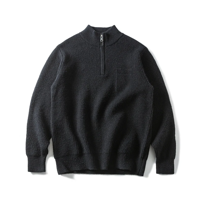 Herren Grobstrick Half‑Zip Pullover mit Stehkragen und Brusttasche Nord Taschen