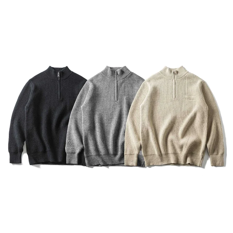 Herren Grobstrick Half‑Zip Pullover mit Stehkragen und Brusttasche Nord Taschen