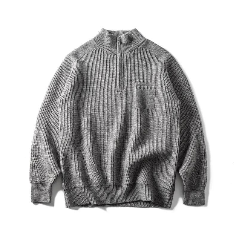 Herren Grobstrick Half‑Zip Pullover mit Stehkragen und Brusttasche Nord Taschen