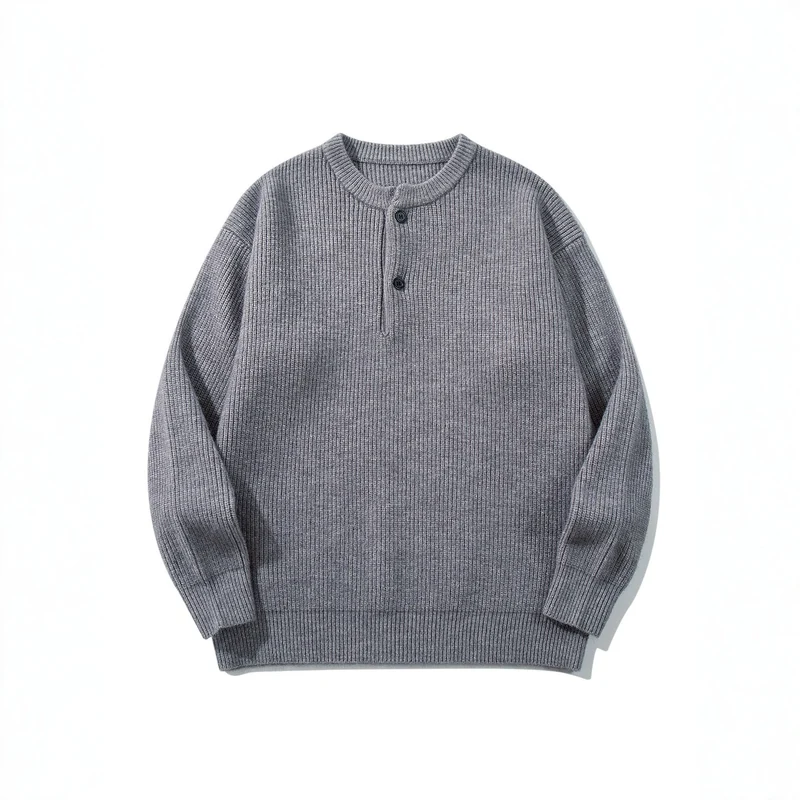 Herren Grobstrick-Henley-Pullover mit halber Knopfleiste und Rippbündchen Nord Taschen