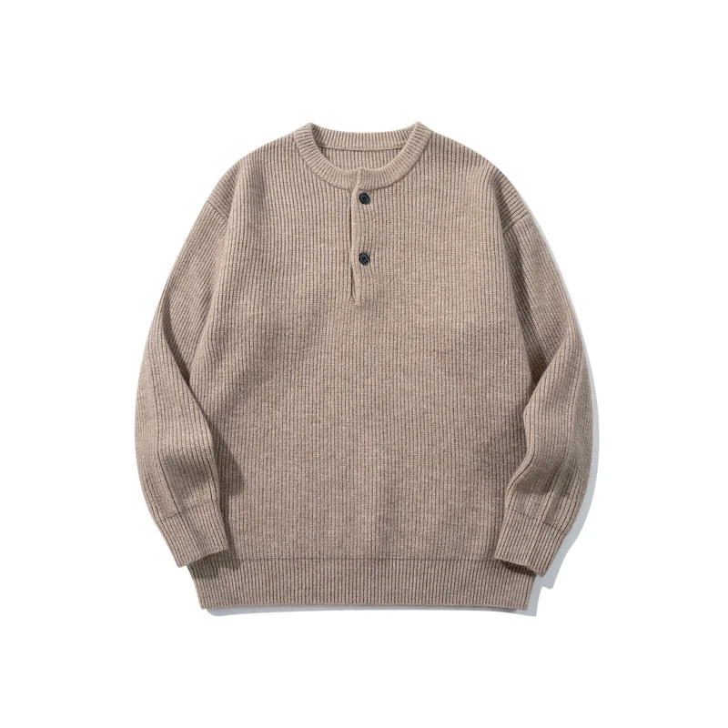 Herren Grobstrick-Henley-Pullover mit halber Knopfleiste und Rippbündchen Nord Taschen
