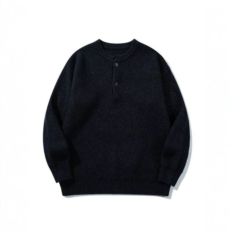 Herren Grobstrick-Henley-Pullover mit halber Knopfleiste und Rippbündchen Nord Taschen