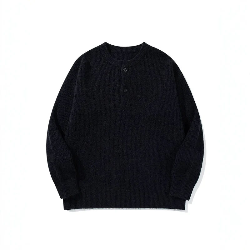 Herren Grobstrick-Henley-Pullover mit halber Knopfleiste und Rippbündchen Nord Taschen