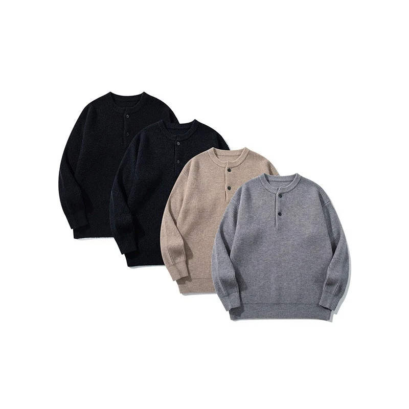 Herren Grobstrick-Henley-Pullover mit halber Knopfleiste und Rippbündchen Nord Taschen