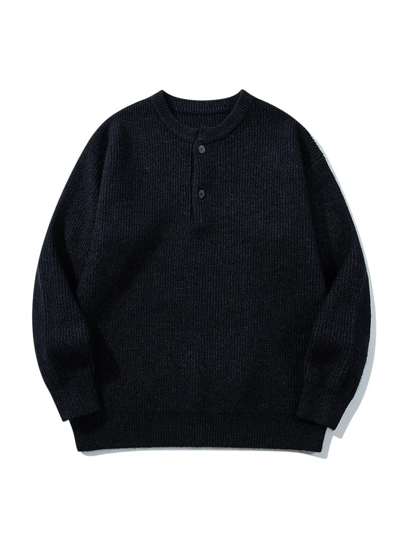Herren Grobstrick-Henley-Pullover mit halber Knopfleiste und Rippbündchen Nord Taschen
