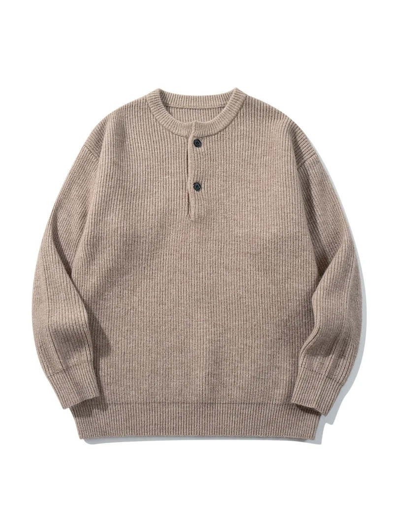 Herren Grobstrick-Henley-Pullover mit halber Knopfleiste und Rippbündchen Nord Taschen