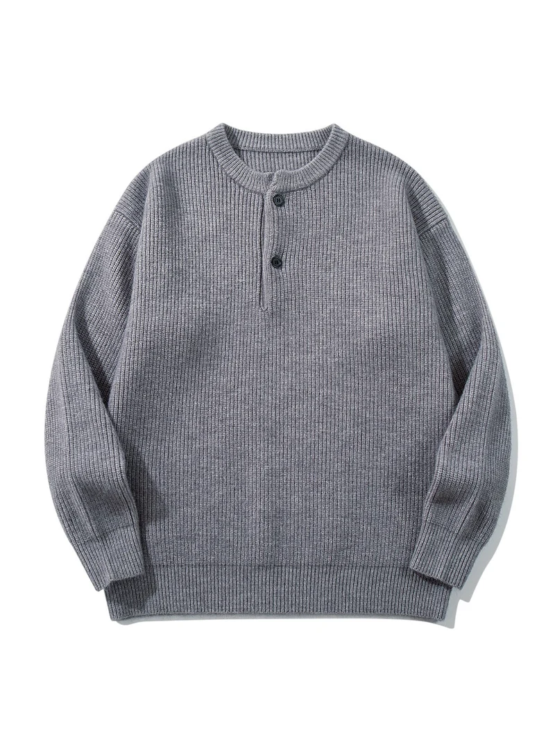 Herren Grobstrick-Henley-Pullover mit halber Knopfleiste und Rippbündchen Nord Taschen