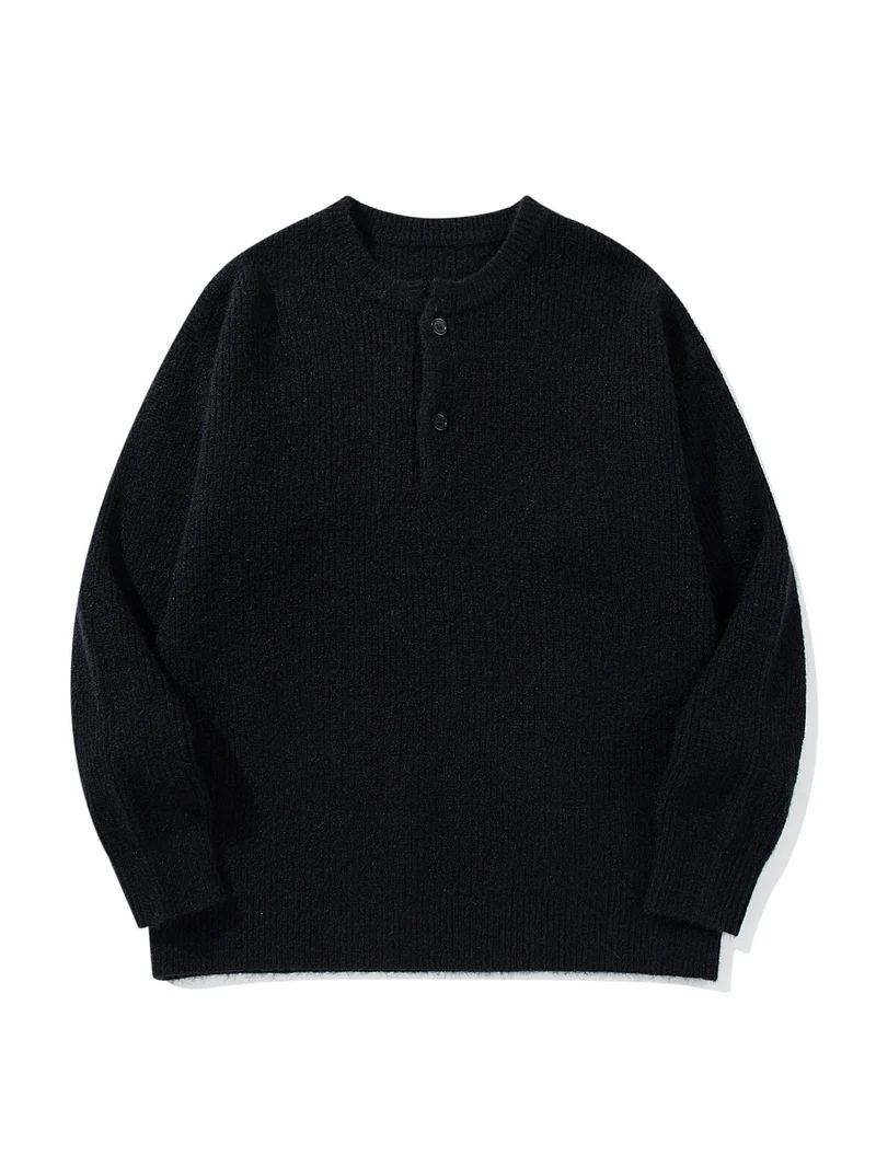 Herren Grobstrick-Henley-Pullover mit halber Knopfleiste und Rippbündchen Nord Taschen