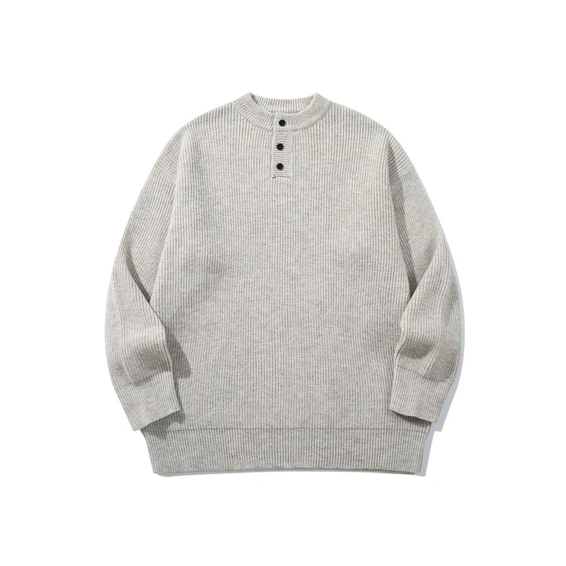 Herren Grobstrick-Henleypullover mit halber Knopfleiste und Rippbündchen Nord Taschen