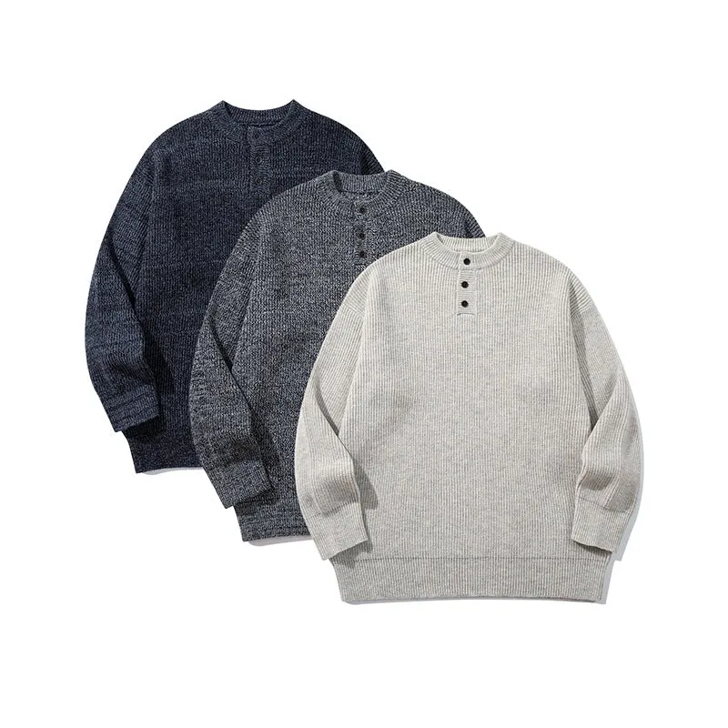 Herren Grobstrick-Henleypullover mit halber Knopfleiste und Rippbündchen Nord Taschen