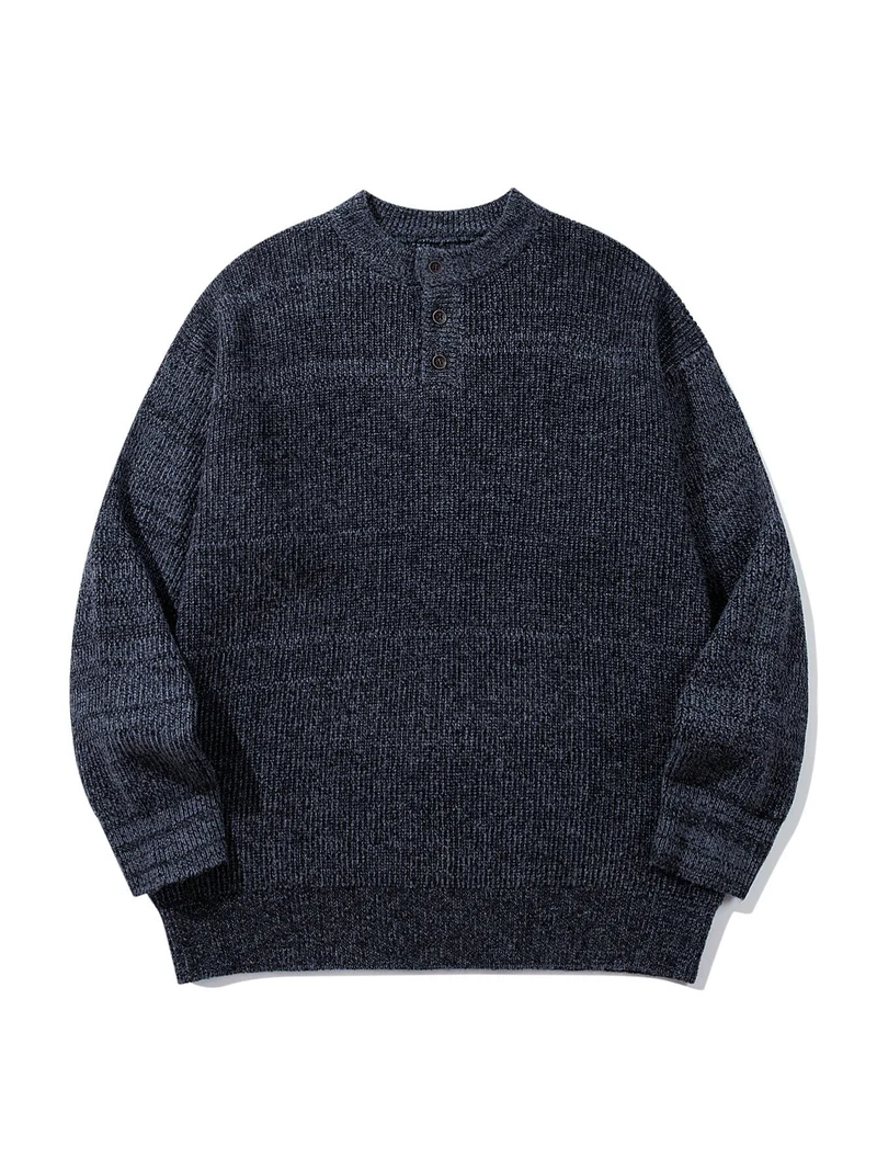 Herren Grobstrick-Henleypullover mit halber Knopfleiste und Rippbündchen Nord Taschen
