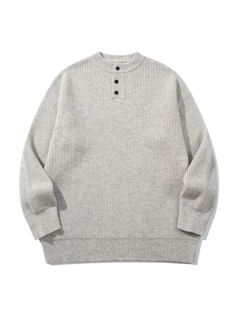 Herren Grobstrick-Henleypullover mit halber Knopfleiste und Rippbündchen Nord Taschen