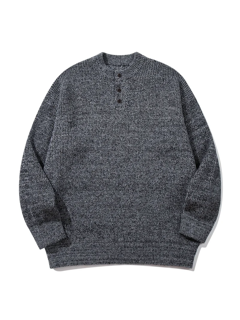 Herren Grobstrick-Henleypullover mit halber Knopfleiste und Rippbündchen Nord Taschen